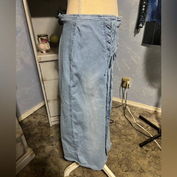 Lafei-nier denim maxi skirt with slit Wester boho large - Picture 7 of 12